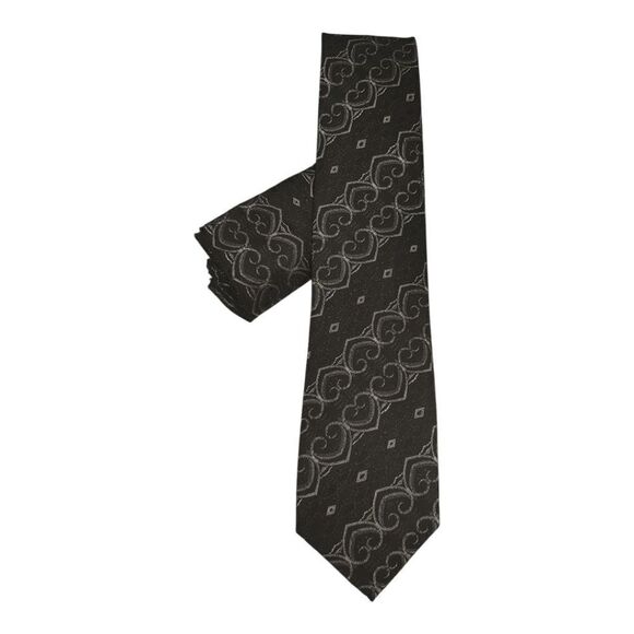 MEN'S FRATELLO TIE & HANKY SET BLACK AND SILVER ABSTRACT PATTERN. - Picture 1 of 4